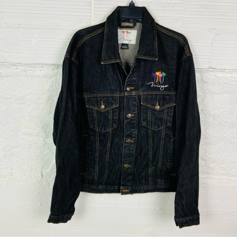 Mirage oversized dark Denim cotton embroidered colorful palm trees Jacket SZ L